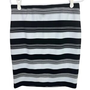 Roz & Ali Womens Black White Striped Knit Pencil Skirt Size M